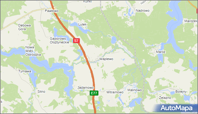 mapa Waplewo gmina Olsztynek, Waplewo gmina Olsztynek na mapie Targeo