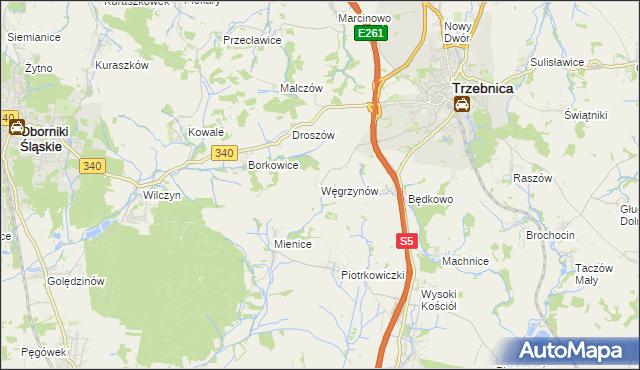 mapa Węgrzynów gmina Trzebnica, Węgrzynów gmina Trzebnica na mapie Targeo