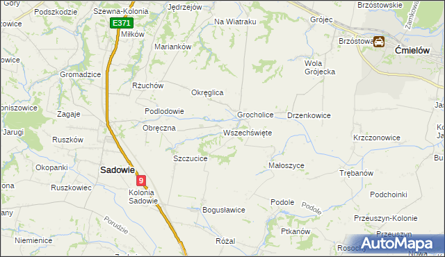 mapa Wszechświęte gmina Sadowie, Wszechświęte gmina Sadowie na mapie Targeo