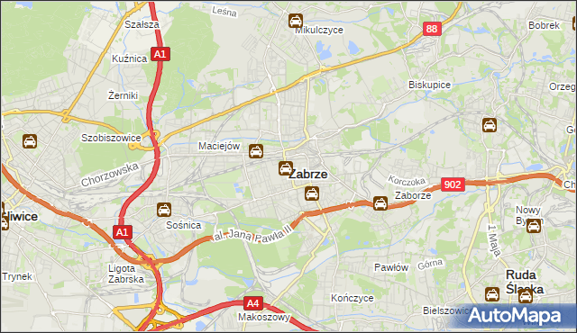 mapa Zabrza, Zabrze na mapie Targeo
