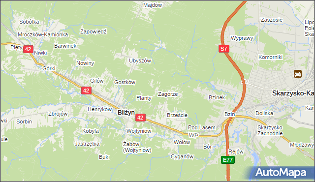 mapa Zagórze gmina Bliżyn, Zagórze gmina Bliżyn na mapie Targeo