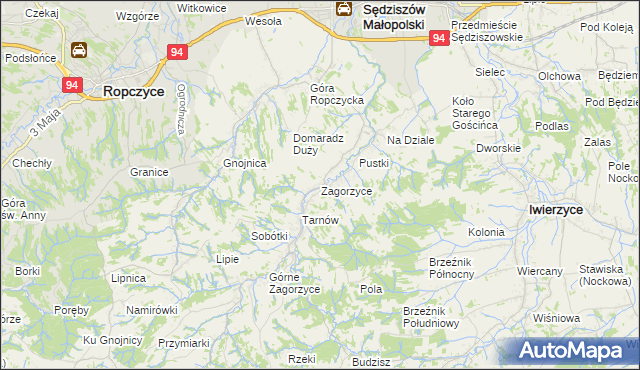mapa Zagorzyce gmina Sędziszów Małopolski, Zagorzyce gmina Sędziszów Małopolski na mapie Targeo