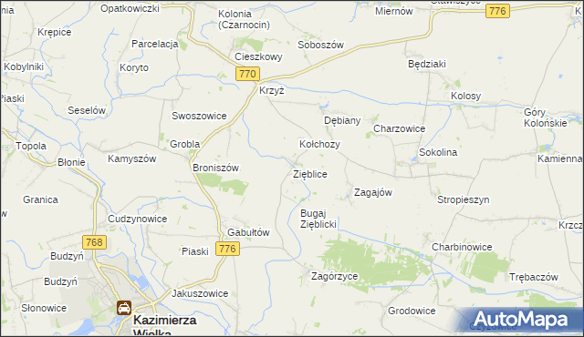 mapa Zięblice, Zięblice na mapie Targeo