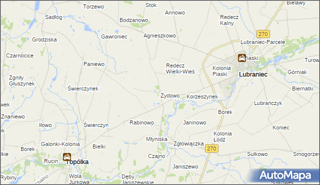 mapa Żydowo gmina Lubraniec, Żydowo gmina Lubraniec na mapie Targeo
