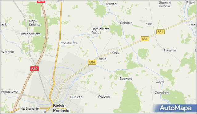 mapa Biała gmina Bielsk Podlaski, Biała gmina Bielsk Podlaski na mapie Targeo