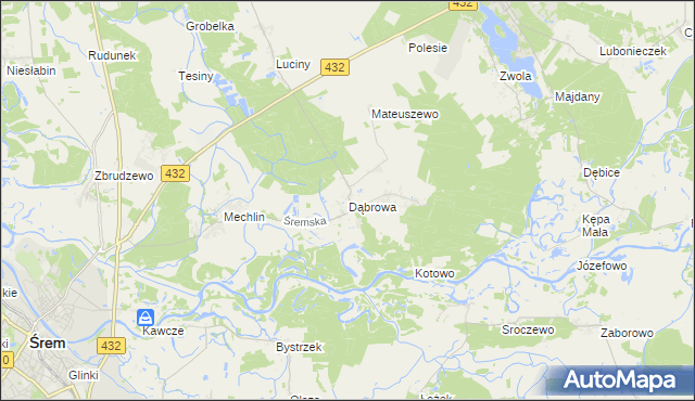 mapa Dąbrowa gmina Śrem, Dąbrowa gmina Śrem na mapie Targeo