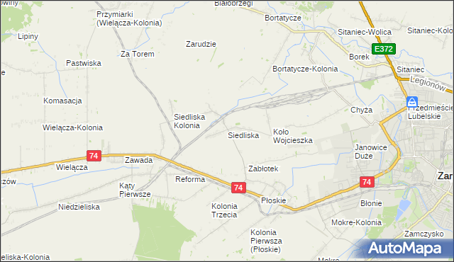 mapa Siedliska gmina Zamość, Siedliska gmina Zamość na mapie Targeo