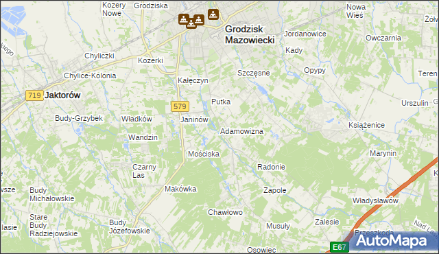 mapa Adamowizna gmina Grodzisk Mazowiecki, Adamowizna gmina Grodzisk Mazowiecki na mapie Targeo