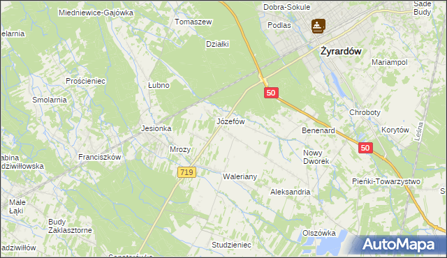 mapa Bednary gmina Puszcza Mariańska, Bednary gmina Puszcza Mariańska na mapie Targeo
