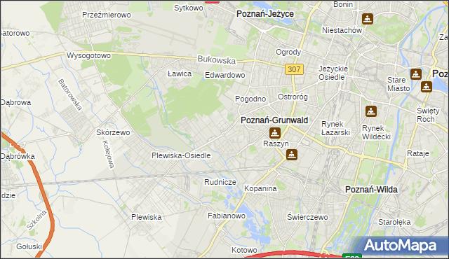 mapa Grunwald gmina Poznań, Grunwald gmina Poznań na mapie Targeo