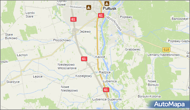 mapa Kacice gmina Pułtusk, Kacice gmina Pułtusk na mapie Targeo