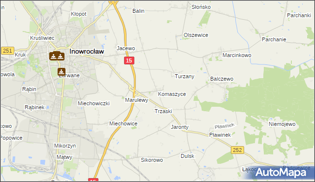 mapa Komaszyce gmina Inowrocław, Komaszyce gmina Inowrocław na mapie Targeo