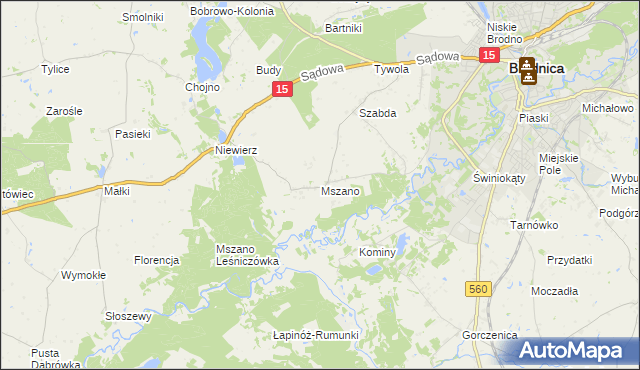 mapa Mszano gmina Brodnica, Mszano gmina Brodnica na mapie Targeo