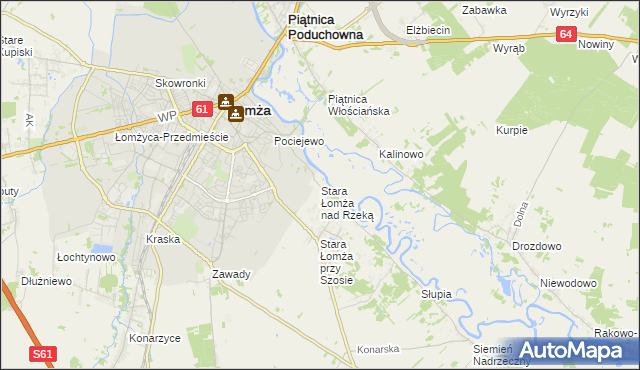mapa Stara Łomża nad Rzeką, Stara Łomża nad Rzeką na mapie Targeo