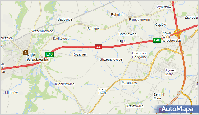mapa Strzeganowice, Strzeganowice na mapie Targeo