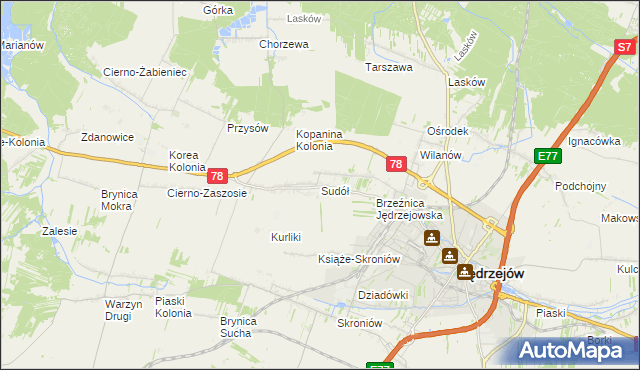 mapa Sudół gmina Jędrzejów, Sudół gmina Jędrzejów na mapie Targeo