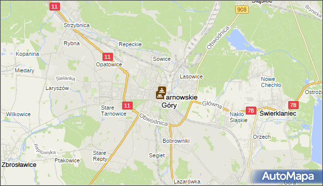 mapa Tarnowskie Góry, Tarnowskie Góry na mapie Targeo