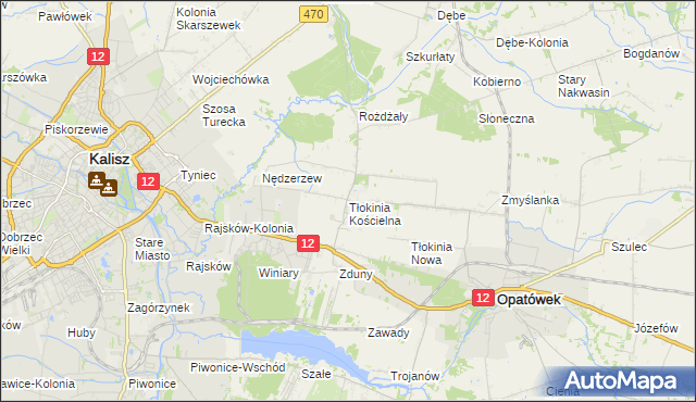 mapa Tłokinia Kościelna, Tłokinia Kościelna na mapie Targeo