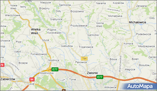 mapa Trojanowice gmina Zielonki, Trojanowice gmina Zielonki na mapie Targeo