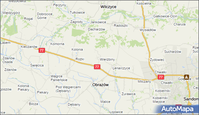 mapa Wierzbiny gmina Obrazów, Wierzbiny gmina Obrazów na mapie Targeo