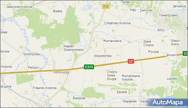 mapa Wojciechów gmina Siedliszcze, Wojciechów gmina Siedliszcze na mapie Targeo