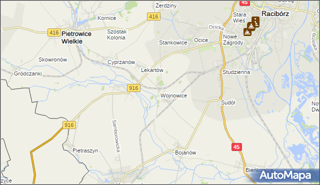 mapa Wojnowice gmina Krzanowice, Wojnowice gmina Krzanowice na mapie Targeo