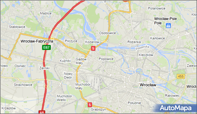 mapa Popowice gmina Wrocław, Popowice gmina Wrocław na mapie Targeo