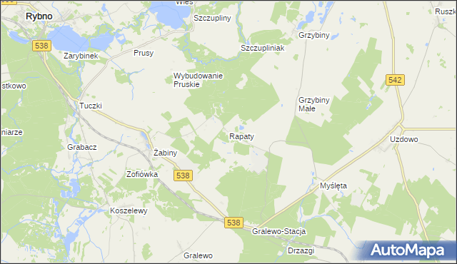 mapa Rapaty gmina Rybno, Rapaty gmina Rybno na mapie Targeo