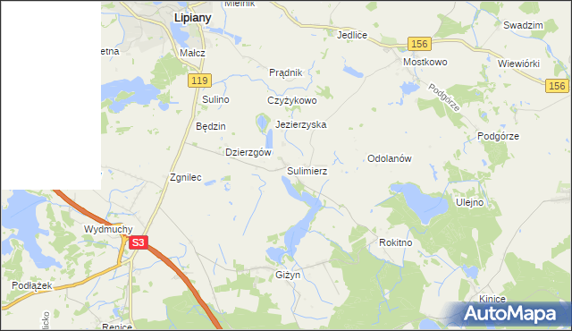 mapa Sulimierz gmina Myślibórz, Sulimierz gmina Myślibórz na mapie Targeo