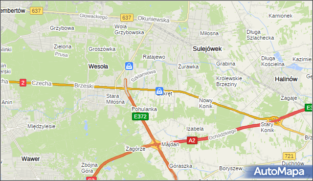 mapa Zakręt gmina Wiązowna, Zakręt gmina Wiązowna na mapie Targeo
