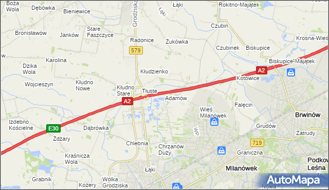 mapa Adamów gmina Grodzisk Mazowiecki, Adamów gmina Grodzisk Mazowiecki na mapie Targeo