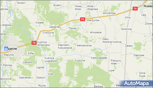 mapa Aleksandrów gmina Rusiec, Aleksandrów gmina Rusiec na mapie Targeo