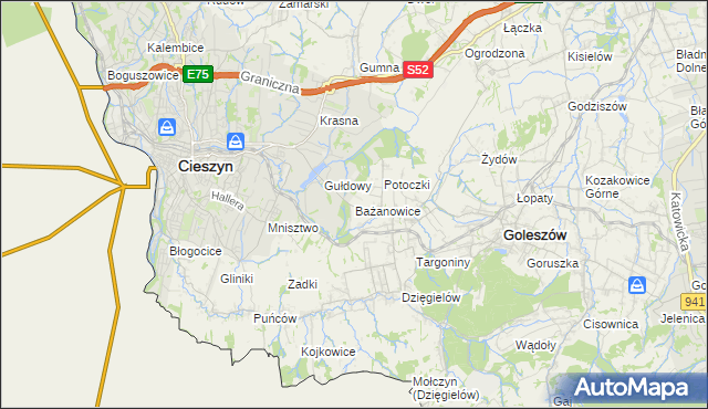 mapa Bażanowice, Bażanowice na mapie Targeo