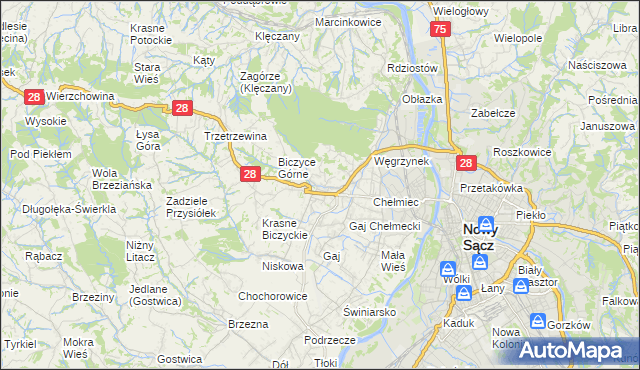 mapa Biczyce Dolne, Biczyce Dolne na mapie Targeo