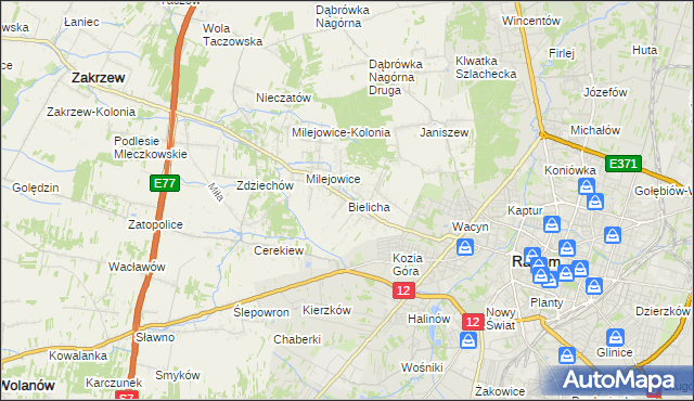 mapa Bielicha, Bielicha na mapie Targeo