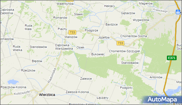 mapa Bukowiec gmina Kowala, Bukowiec gmina Kowala na mapie Targeo