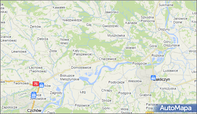 mapa Charzewice, Charzewice na mapie Targeo