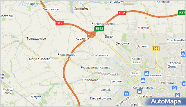 mapa Dąbrowica gmina Jastków, Dąbrowica gmina Jastków na mapie Targeo