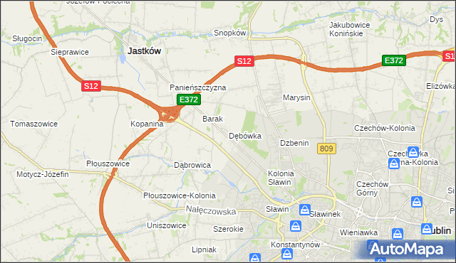 mapa Dębówka gmina Jastków, Dębówka gmina Jastków na mapie Targeo