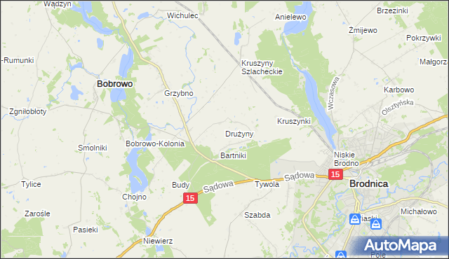 mapa Drużyny gmina Bobrowo, Drużyny gmina Bobrowo na mapie Targeo