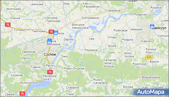 mapa Filipowice gmina Zakliczyn, Filipowice gmina Zakliczyn na mapie Targeo