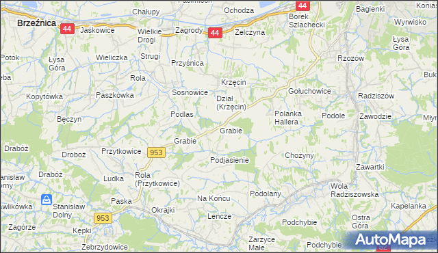 mapa Grabie gmina Skawina, Grabie gmina Skawina na mapie Targeo