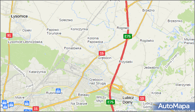 mapa Grębocin gmina Lubicz, Grębocin gmina Lubicz na mapie Targeo