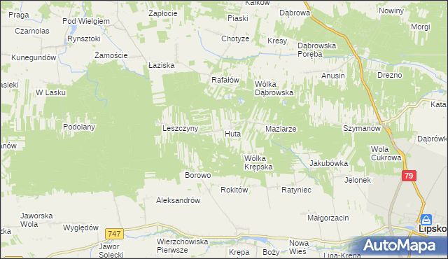 mapa Huta gmina Lipsko, Huta gmina Lipsko na mapie Targeo