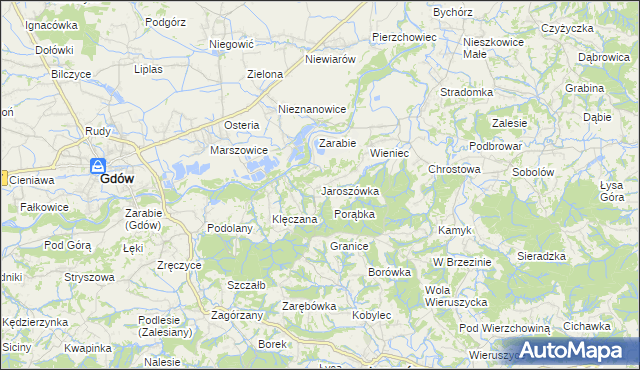 mapa Jaroszówka gmina Gdów, Jaroszówka gmina Gdów na mapie Targeo