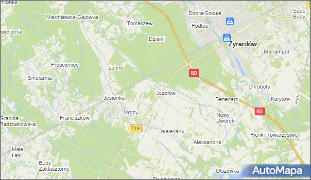 mapa Józefów gmina Wiskitki, Józefów gmina Wiskitki na mapie Targeo