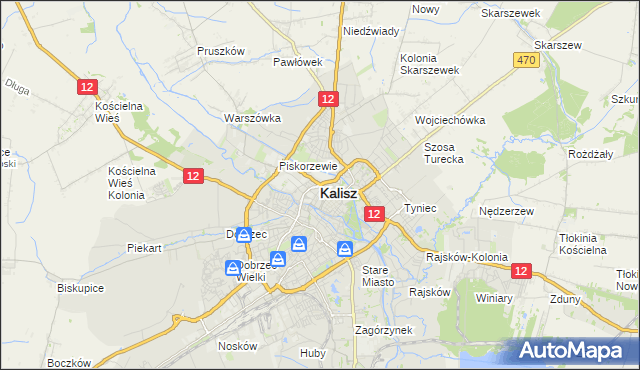 mapa Kalisza, Kalisz na mapie Targeo