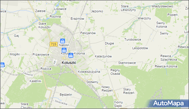mapa Katarzynów gmina Koluszki, Katarzynów gmina Koluszki na mapie Targeo