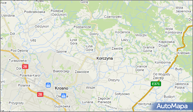 mapa Korczyna powiat krośnieński, Korczyna powiat krośnieński na mapie Targeo