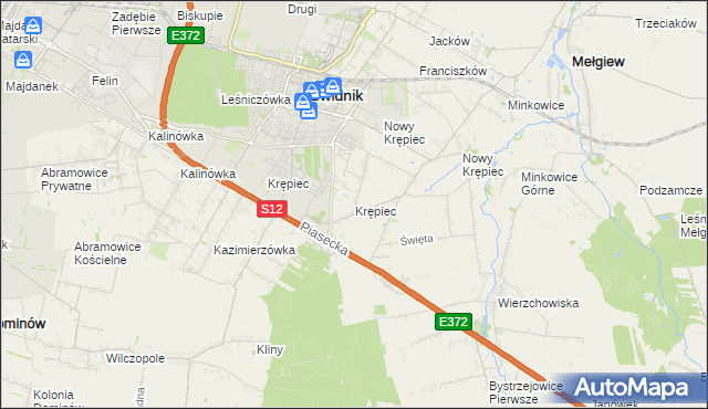 mapa Krępiec gmina Mełgiew, Krępiec gmina Mełgiew na mapie Targeo